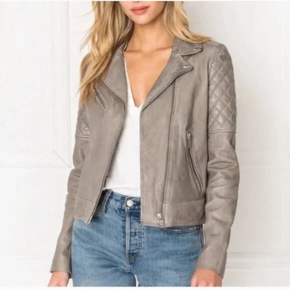 NWT Lamarque Quilted Leather Jacket Marilla Size XS Gravel Grey $675 - Picture 3 of 16
